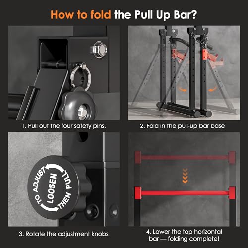 SogesPower Power Tower Pull Up Bar Station, Foldable Pull Up Dip Station Free Standing for Home Gym,Adjustable Pull Up Bar Stand Dip Bar Strength Training Workout Equipment,Triangular Design - color: Red