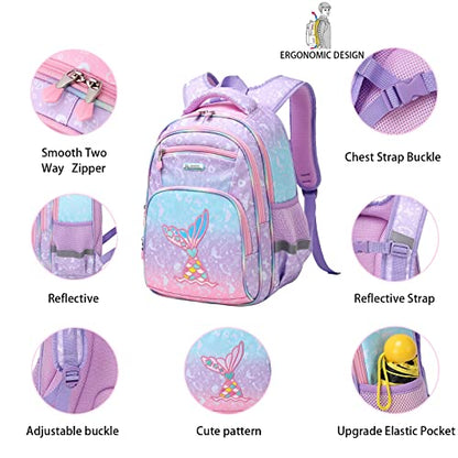 Cusangel Backpack for Girls Boys School Bookbags Kindergarten Elementary Lightweight Waterproof Multifunctional Large Capacity for Backpack (16 inch Fun Prints) - color: Sea Mermaid 16in