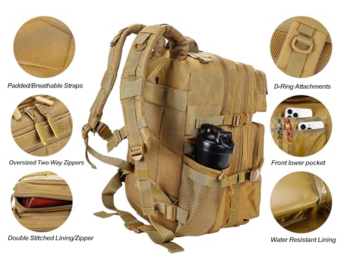 LHI Military Tactical Backpack for Men and Women 45L Army 3 Days Assault Pack Bag Large Rucksack with Molle System - Khaki - color: 1.1 Khaki