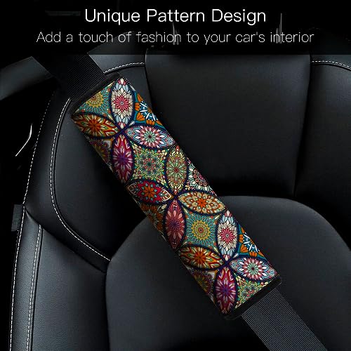 Car Seat Belt Pad Cover, 4-Pack Soft Car Safety Seat Belt Strap Shoulder Pad for Adults and Children, Suitable for Car Seat Belt, Backpack, Shoulder Bag(Pretty Mandala) - color: 4 pack mandala cover