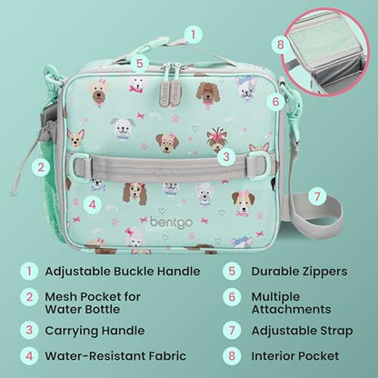 Bentgo Kids Lunch Bag - Durable, Double-Insulated Lunch Bag for Kids 3+; Holds Lunch Box, Water Bottle, & Snacks; Easy-Clean Water-Resistant Fabric & Multiple Zippered Pockets (Puppy Love) - color: Puppy Love