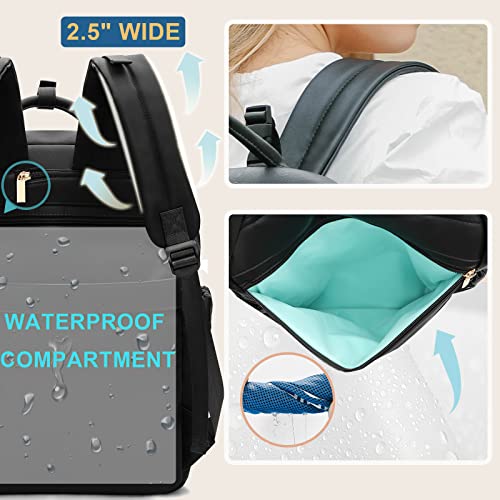 MOMINSIDE Diaper Bag Backpack, Leather Baby Bag with 18 Pockets, Diaper Backpack for Women Mom, Travel Baby Bag for Girl Boy, Large Wet Pocket, 4 Insulated Pockets, Stroller Straps, Black - color: Black