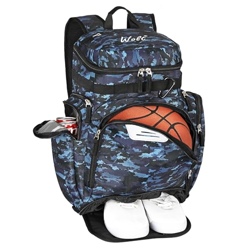 WOLT Basketball Bag Backpack with Separate Ball Compartment and Shoes Pocket, Gym Bags for Men, Large Sports Bag for Basketball, Soccer, Volleyball, Baseball - color: Camoblue