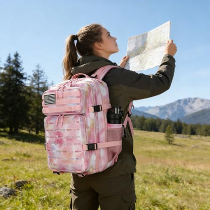 Military Tactical Backpack 45L/25L 3 Day Assault Pack Molle Daypack Hiking Backpack for Men and Women (Pink StarrySky, 45L) - color: Pink Starrysky, size: 45L