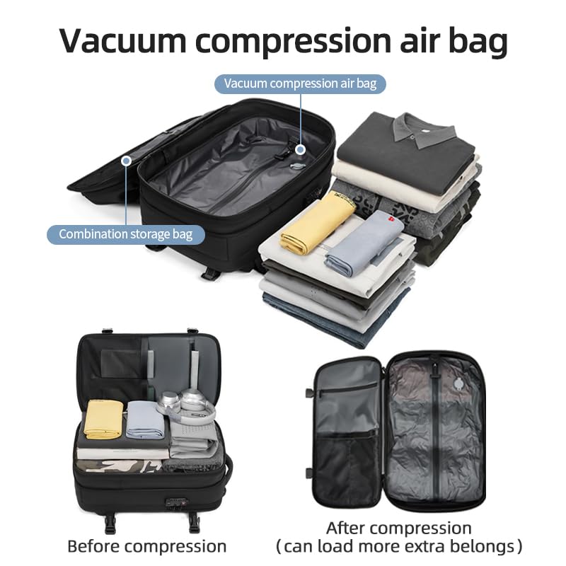 Men Travel Backpack vacuum compression Laptop Backpack Large Capacity Backpack 17 inch Extended Hiking Business backpack (black) - color: Black