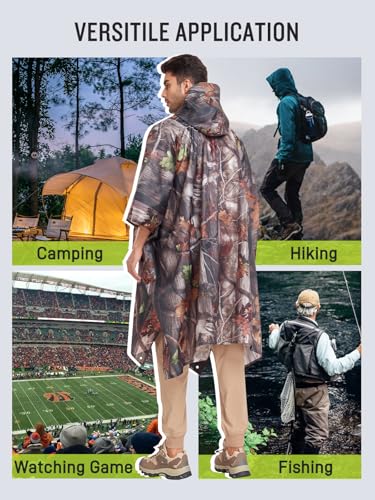 SaphiRose Extra Thick Hooded Rain Poncho Double Layer Waterproof Raincoat Jacket for Men Women Adults - color: Camouflage