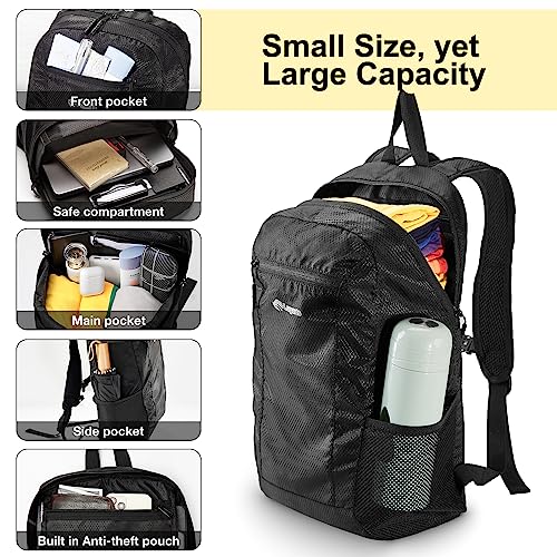 VPBAGE 15L Water-resistant Hiking Daypack, Small Backpack Travel Outdoor, Lightweight Day Pack with Tool Loops - color: Blinking Black