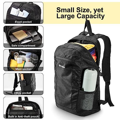 VPBAGE 15L Water-resistant Hiking Daypack, Small Backpack Travel Outdoor, Lightweight Day Pack with Tool Loops - color: Blinking Black