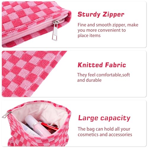 ZLFSRQ 3Pcs Makeup Bag Checkered Cosmetic Bag Set Travel Toiletry Bags for Purse Large Small Makeup Pouch for Women Cute Preppy Pencil Pouch Case Pink Zipper Skincare Bags - color: B-Checkered 3Pcs Mix Pink