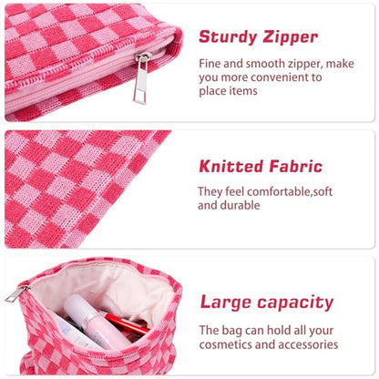 ZLFSRQ 2Pcs Makeup Bag Checkered Cosmetic Bag Set Travel Toiletry Bags for Purse Large Small Makeup Pouch for Women Cute Preppy Pencil Pouch Case Pink Zipper Skincare Bags - color: B-Checkered 2Pcs Mix Pink