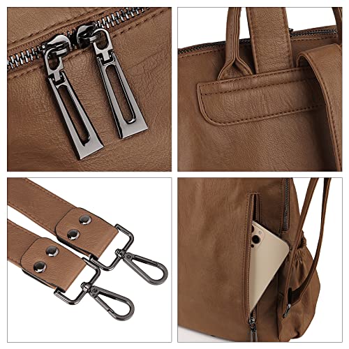 Uromee Travel Backpack Purse for Women Vegan Leather Ladies Fashion Tassel Shoulder Bag Convertible - color: 0243 Brown
