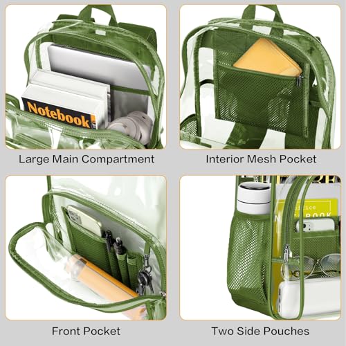 PAMANO Clear Backpack, Heavy Duty Transparent Reinforced Bottom See Through for College, Travel Work Security - color: Green
