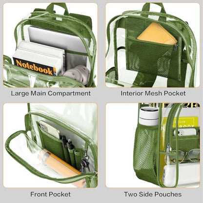 PAMANO Clear Backpack, Heavy Duty Transparent Reinforced Bottom See Through for College, Travel Work Security - color: Green