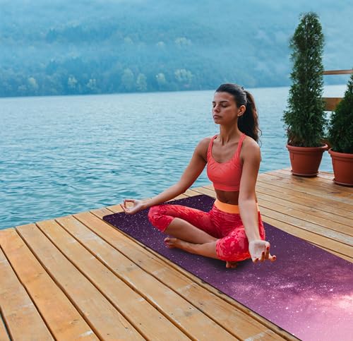 nuveti Printed Travel Yoga Mat-1/16 Inch Thick Non Slip Fitness Workout Mat with Carrying Bag, Foldable Lightweight Suede & Natural Rubber Yoga Mat for Yoga Pilates and Fitness 72" L x 24" W x 1.5mm - color: CanLanXingKong