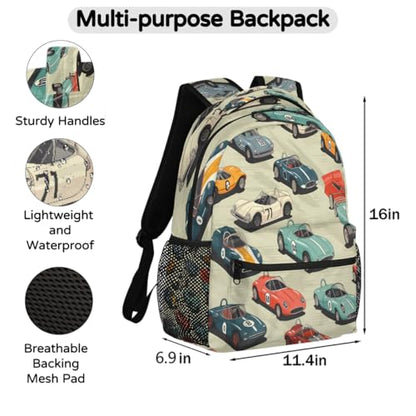 Kids School Backpack Cool Race Cars Pattern Large Bookbag for Elementary Students Boys Girls Lightweight Travel Casual Daypack Water Resistant Outdoor Hiking Sport Rucksack - color: Cool Race Cars Pattern