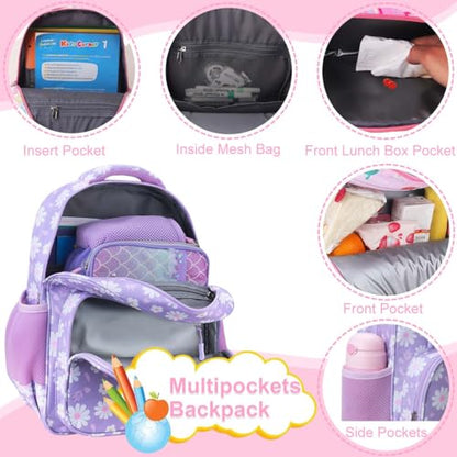 RHCPFOVR Kids Backpack for Girls - Girls Backpack 3-8 Ages Flower for Kids 15 Inch School Bookbag for Kindergarten Elementary School Bookbag for Girl 1st 2nd Grade - style: Purple Flower