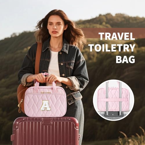 YOOLIFE Hanging Bag Initial Travel Toiletry Bag Large Capacity Personalized Toiletry for Traveling Women Travel Gifts for Women R - color: Pink, style: R