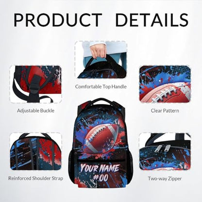 COZYAURA Boy Backpack - Personalized Football Backpacks Set for Kids -Teens Bookbag with Lunch Bag & Pencil Case - Sports Theme School Bags for Elementary Middle School - color: Style-5