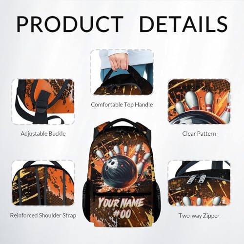 COZYAURA Kids Backpack Boys - Personalized Bowling Backpacks Set for School - Sports Bookbag with Lunch Bag & Pencil Case - Bowling Ball Book Bags for Elementary Middle School - color: Style-9