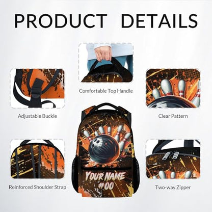 COZYAURA Kids Backpack Boys - Personalized Bowling Backpacks Set for School - Sports Bookbag with Lunch Bag & Pencil Case - Bowling Ball Book Bags for Elementary Middle School - color: Style-9