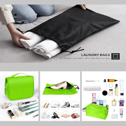 9-Set Packing Cubes with Hanging Bag | 9-Size Combination, Mesh Fabric & Reflective Stripe | Travel Luggage Organizers (Green) - color: Green