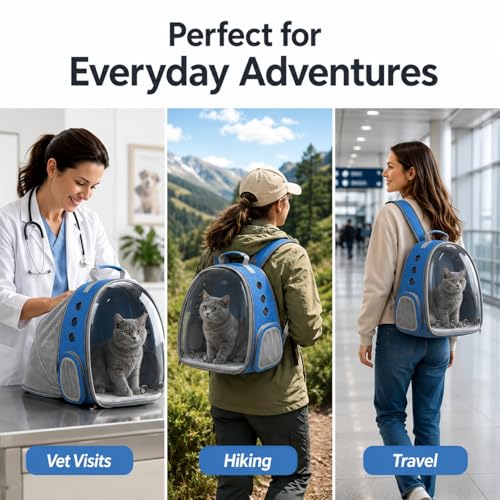 Expandable Cat Carrier Backpack with Bubble Window, Blue - color: Blue