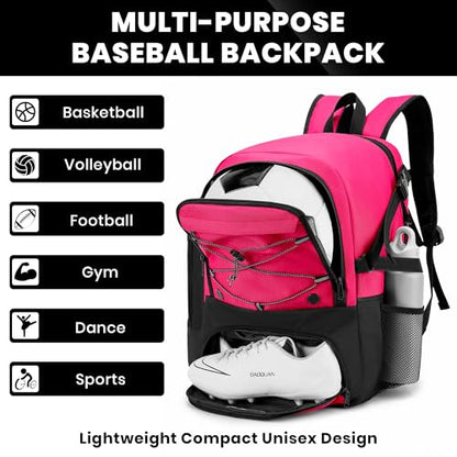Soccer Backpack with Ball Holder,Youth soccer Bag for Basketball,Volleyball-Includes Separate Shoe Compartment&and Insulation (Pink) - color: Pink