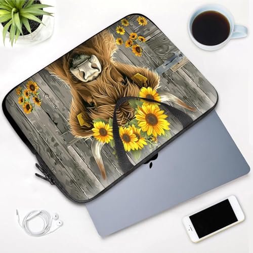14 15 15.4 15.6 inch Laptop Handle Bag Computer Bag, Pouch Holder Notebook Sleeve Cover Soft Case Compatible for Dell,Lenovo,Toshiba HP, Asus Notebook-Highland Cow Sunflower Board - color: Highland Cow Sunflower Board
