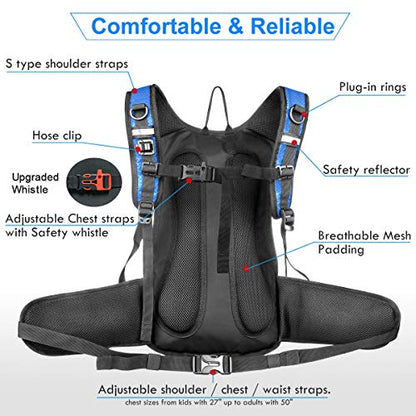 Mothybot Insulated Hydration Backpack Pack with 3L BPA Free Leak Proof Water Bladder, Large Storage Lightweight Hiking Daypack with Waist Pouches & Cooler Layer, for Running, Biking, Camping, Festival - color: Blue