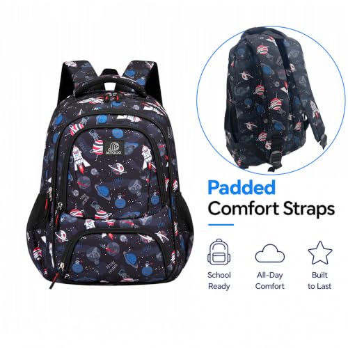 MYGOO Boys School Backpack Doubleday Astro Black Bookbag for Elementary Middle School Ages 5-12, 17 inch Large Capacity 24L Kids Student Travel Bags - color: Doubleday Astro Black