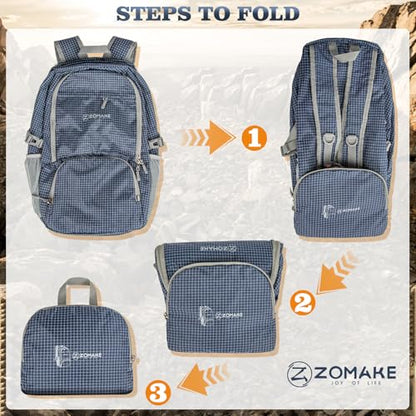 ZOMAKE Lightweight Packable Backpack 30L, Foldable Travel Hiking Daypack - color: B-plaid Royal Blue