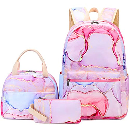LOIDOU Backpack for Teen Girls Bookbags School Backpack with Lunch Box and Pencil Case 3 in 1 School Bags Set - color: Pink