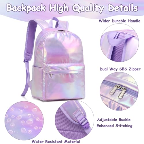 Meisohua School Backpack for Girls Metallic Purple Girl Backpacks for Kids Elementary Middle School College Teen Girls Casual Daypack Water Resistant - color: Metallic Purple