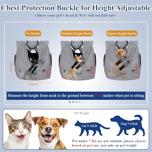 Petskd Dog Carrier Sling for Small Pet 7-15 LBS, Hands Free Front Facing Cat Sling Chest Carrier with Bottom Mat and Adjustable Strap for Pets Anti-Anxiety, Walk, Vet