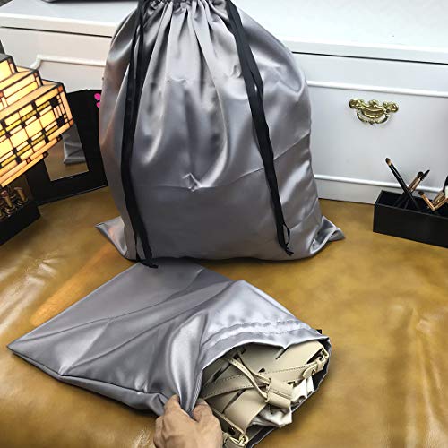 PlasMaller Dust Cover Storage Bags Thick Silk Cloth Pouch with Drawstring For Luxuries Handbags Tote Purses Shoes Boots, Silver (12.6 x 15.7 in) - size: 12.6 x 15.7 in