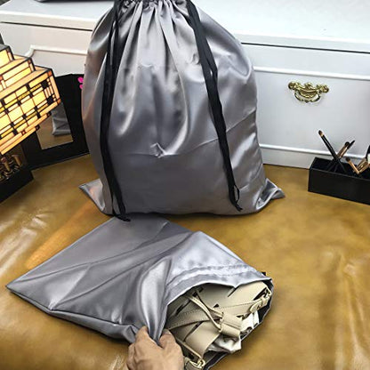 PlasMaller Dust Cover Storage Bags Thick Silk Cloth Pouch with Drawstring For Luxuries Handbags Tote Purses Shoes Boots, Silver (15.7 x 19.6 in) - size: 15.7 x 19.6 in