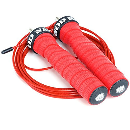 WOD Nation Attack Speed Jump Rope : Adjustable Jumping Ropes : Unique Two Cable Skipping Workout System : One Thick and One Light 11 Foot Cable : Perfect for Double Unders : Men and Women - color: Red