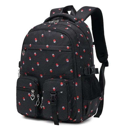Girls Backpack Lightweight Bookbags for High School Laptop Backpack For College Women Big Student Daypack Casual (Strawberry-Black) - color: Strawberry-black