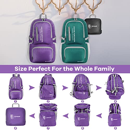 ZOMAKE Lightweight Packable Backpack, 35L Light Foldable Hiking Backpacks Water Resistant Collapsible Daypack for Travel(Purple) - color: Purple