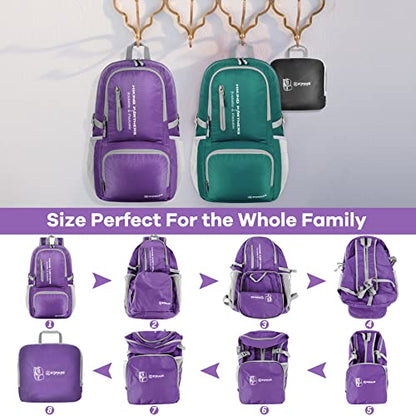 ZOMAKE Lightweight Packable Backpack, 35L Light Foldable Hiking Backpacks Water Resistant Collapsible Daypack for Travel(Purple) - color: Purple