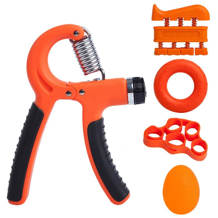 Adjustable Grip Trainer Set Hand Trainer Grip Ring Finger Trainer Combination Fitness Equipment - color: Orange