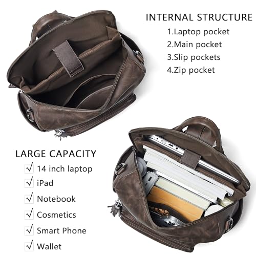 Shrrie Vegan Leather Laptop Backpack for Women 15.6 inch Work Backpack Fashion Travel Backpack Purse for Business College - color: Nubuck Coffee