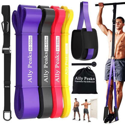 Ally Peaks Pull Up Assistance Bands，Heavy Duty Resistance Band for Pull Up Bar，Adjustable Weight/Size with Fabric Feet/Knee Rest Pull up bands,Up to 410lbs Assistance，resistance bands and assist bands - style: 4 resistance bands+Fabric Feet