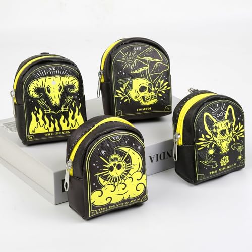AIBFRID 4Pcs Mini Backpack Keychain,Cute Cosmetic Bag for Women,PU Leather Makeup Bag Key Pocket Lipstick Bag Card Holder Data Cable Organizer Zipper Pouch - color: Halloween Series