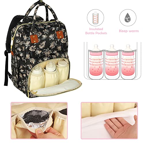 Femuar Diaper Bag Backpack Multifunction Maternity Diaper Bag for Baby Girls & Boys Large Capacity Travel Nappy Bags - color: Moonflower