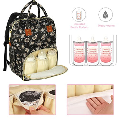 Femuar Diaper Bag Backpack Multifunction Maternity Diaper Bag for Baby Girls & Boys Large Capacity Travel Nappy Bags - color: Moonflower