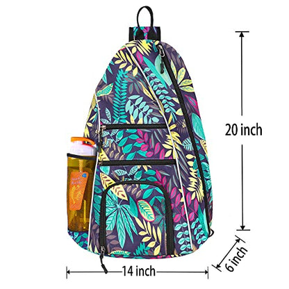 Pickleball Bag - Pickleball Bags for Women Men - Pickleball Backpack - Travel Pickleball Paddle Case, Pickle Ball Bag for Pickleball Paddle Tennis Racket, Protable Pickleball Sling Bag - color: Green Leaf