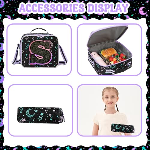 HTgroce Backpacks for Girls School Bag Kids Black Bookbag for Elementary Students Kids Backpack with Lunch Box and Pencil Case - color: Black, style: S
