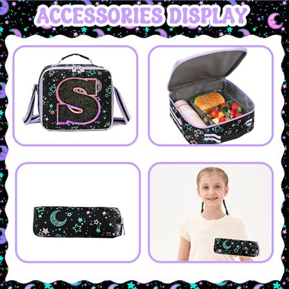HTgroce Backpacks for Girls School Bag Kids Black Bookbag for Elementary Students Kids Backpack with Lunch Box and Pencil Case - color: Black, style: S