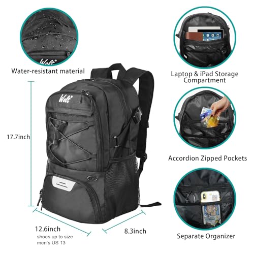WOLT Basketball Backpack Large Sports Bag with Separate Ball Holder & Shoes Compartment, Best for Basketball, Soccer,Gym - color: Black